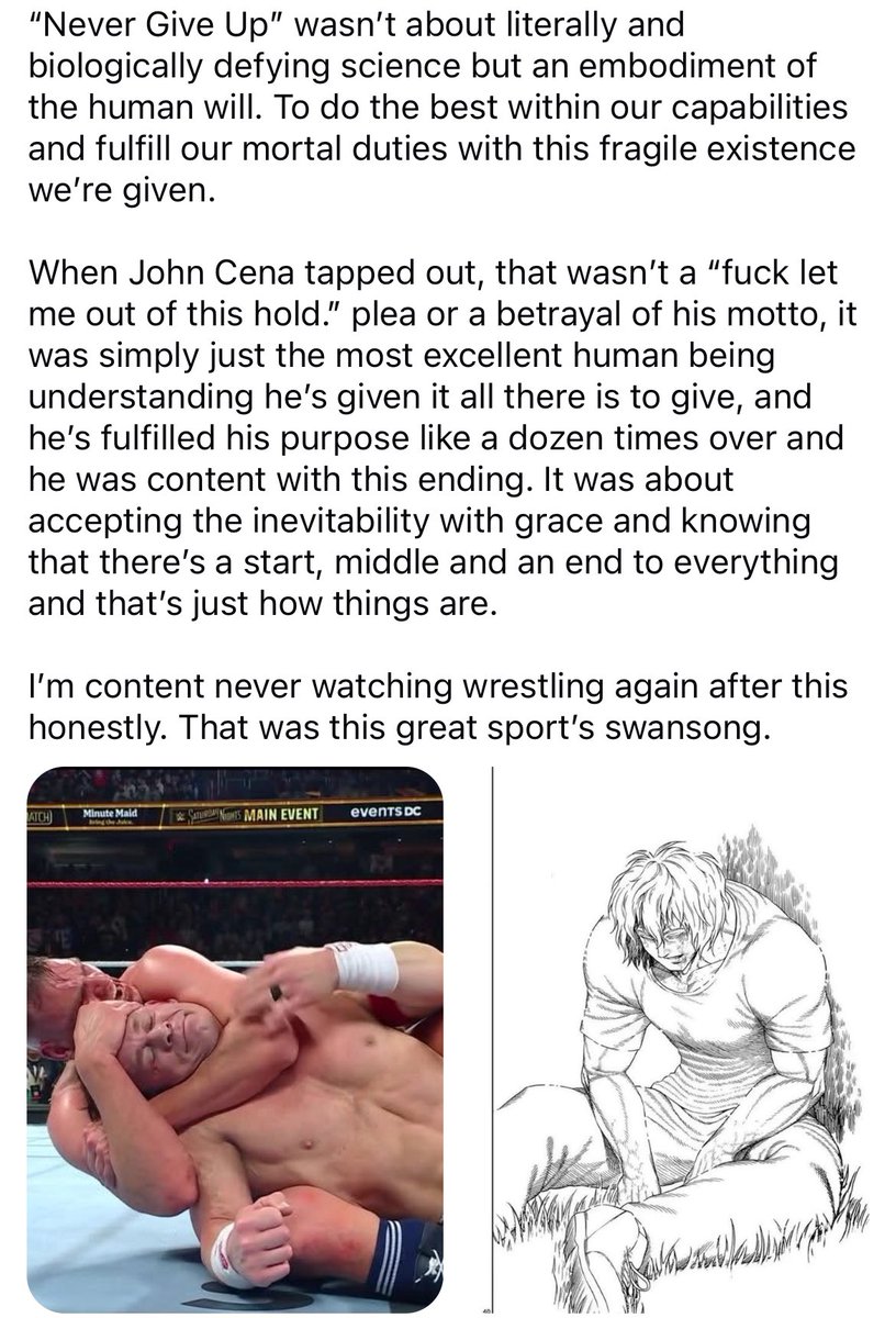 BobbyTakeshi's tweet image. Echoing a few mates’ sentiments, nothing super novel or groundbreaking but how i interpreted John Cena vs Gunther.

Can’t help but think of Kengan Ashura’s Tokita Ohma