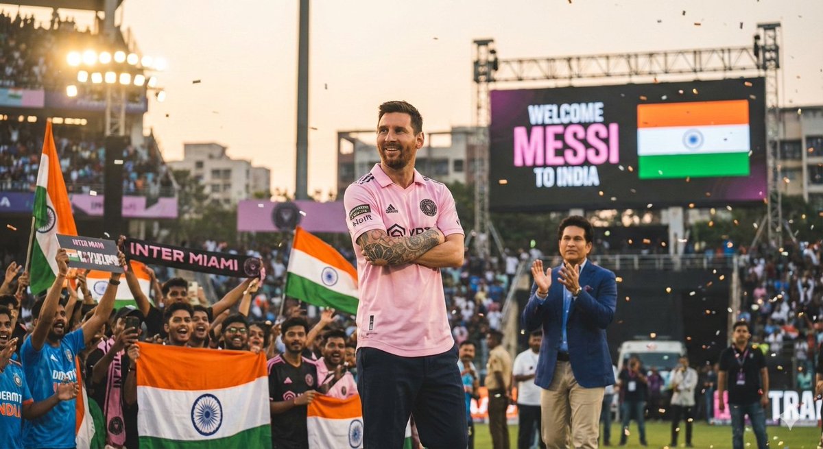 vaskar1980's tweet image. Messi in India 🇮🇳🔥
The GOAT is back after 14 years! Massive fan love everywhere. ⚽❤️
#MessiInIndia #GOAT #LionelMessi #FootballLegend