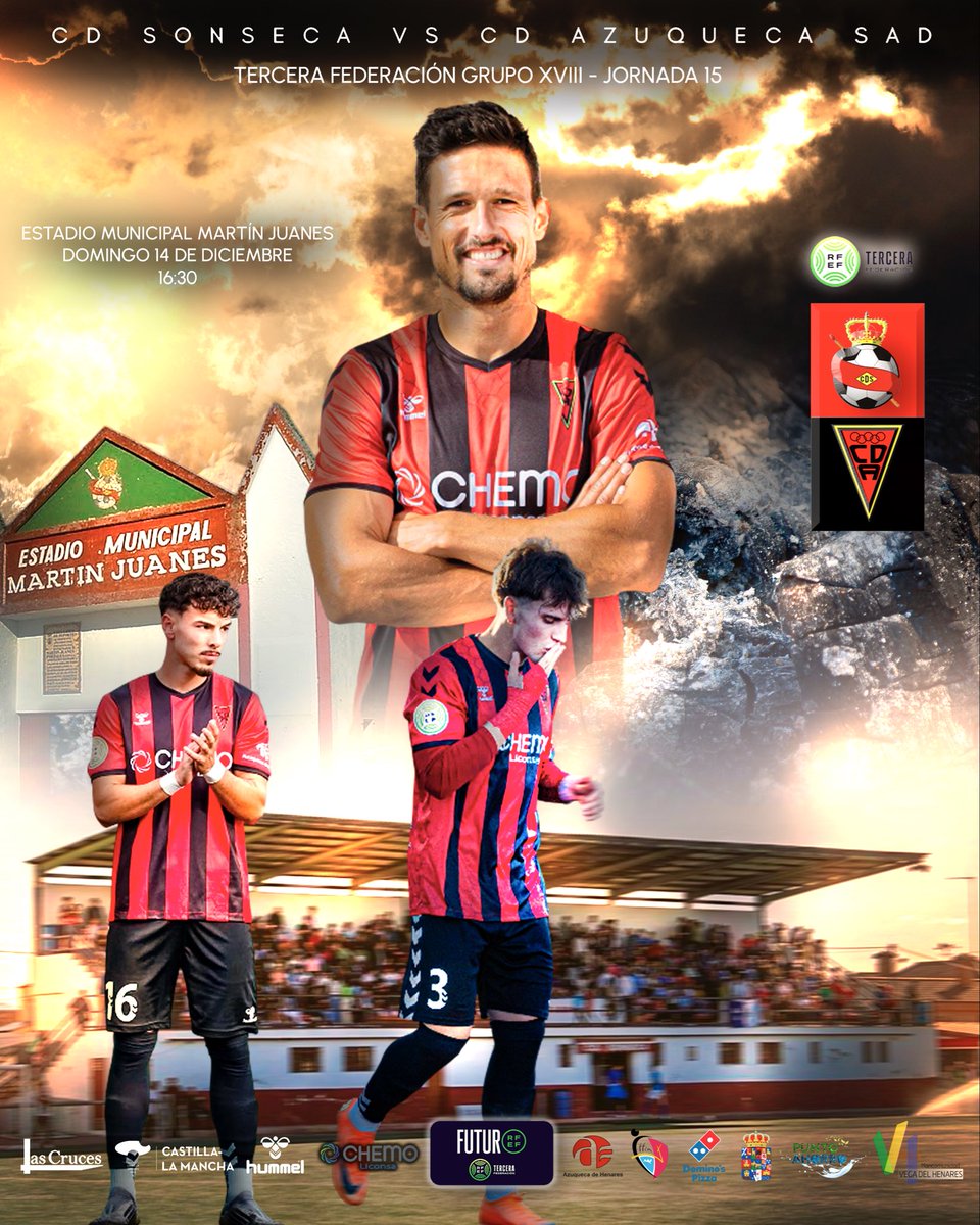 𝐌𝐚𝐭𝐜𝐡𝐝𝐚𝐲 ⚔️❤️🖤
<a href="/CDSonseca/">C.D. Sonseca 🔴</a> 🆚 <a href="/CDAzuqueca/">C.D. Azuqueca</a> 

¡𝐕𝐀𝐌𝐎𝐒 𝐀𝐙𝐔𝐐𝐔𝐄𝐂𝐀! 🔴⚫️

🏟️ Estadio Municipal Martín Juanes 
🗓️ 14/12/2025
⌚️ 16:30 horas 

#Matchday #CDAzuquecaSAD #3RFEF