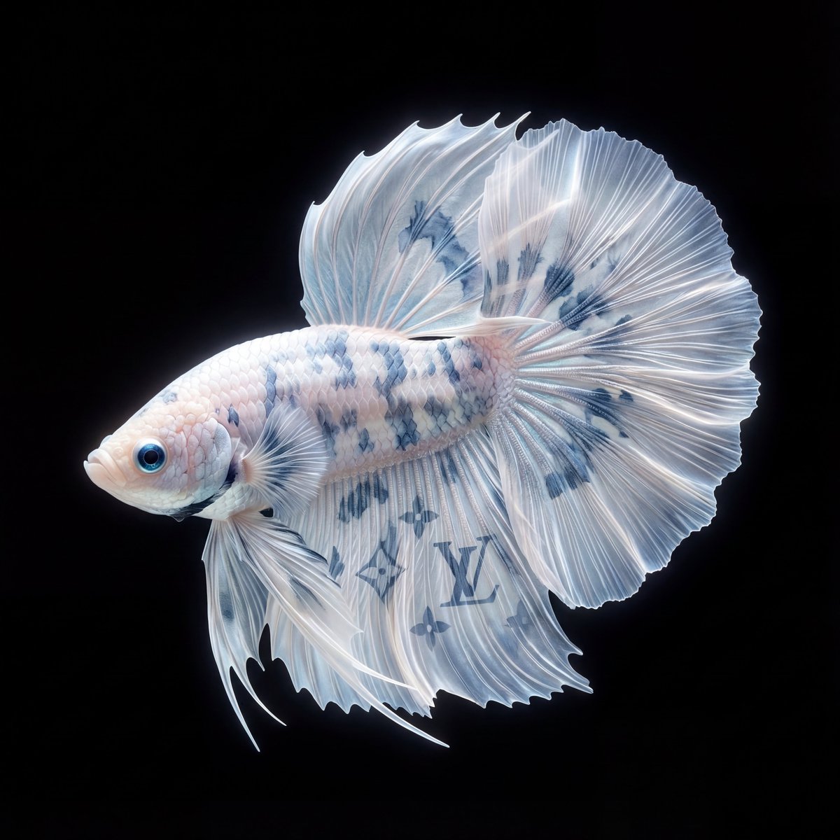 ttmouse's tweet image. 这是艺术还是广告？

一条完美侧面的白色斗鱼，身上的蓝色纹理藏着Louis Vuitton的图案。但它们不是印上去的，而是像锦鲤斑纹一样自然生长出来。

提示词核心：让70%保持野生美感，30%巧妙植入品牌DNA。

换成Gucci、Dior、Supreme都能work。

🍌 Nano Banana Pro  prompt：

MUSEUM-QUALITY…