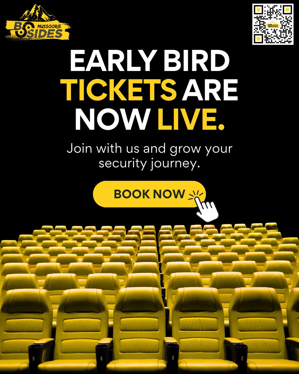 🚨 BSides Mussoorie Early Bird Tickets for Conference and Trainings Are Live now🚨

Join the cybersecurity community in the hills for talks, hands-on sessions, CTFs, and real-world learning.

🎟️ Early Bird Sale ends: 15 January 2026
💸 Grab early bird discounts
👥 Extra 5% off on