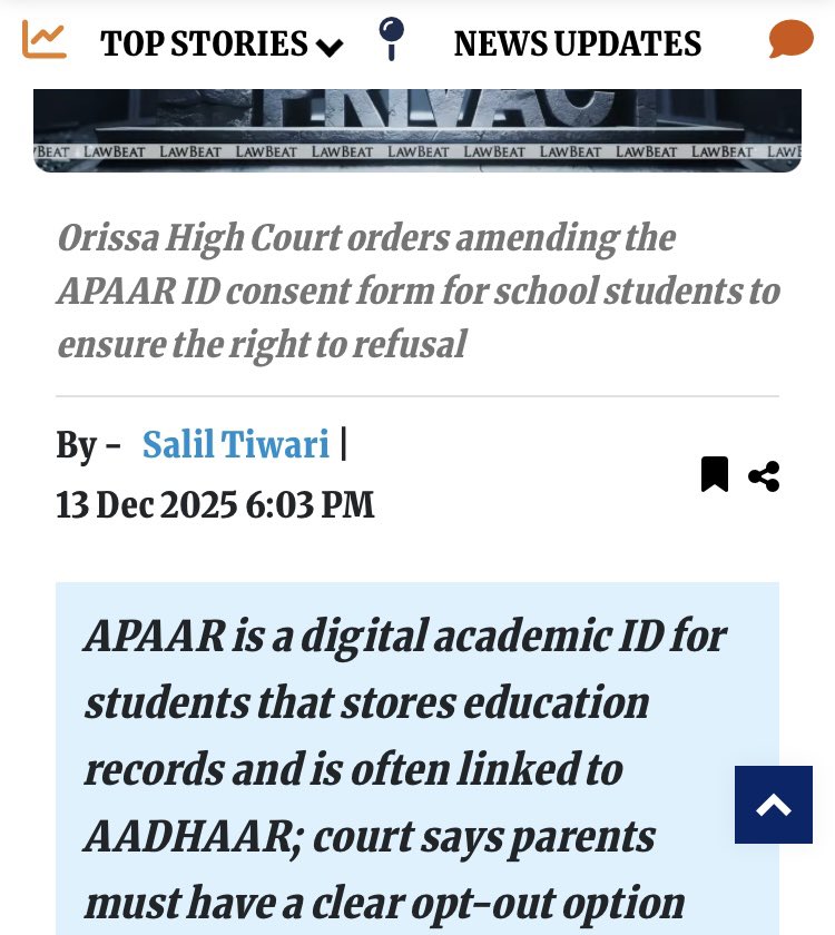 Can Schools Collect Children’s Data Without Clear Consent?

Orissa High Court Flags Privacy Concerns in APAAR Forms
APAAR is a digital academic ID for students that stores education records and is often linked to AADHAAR; court says parents must have a clear opt-out option

The