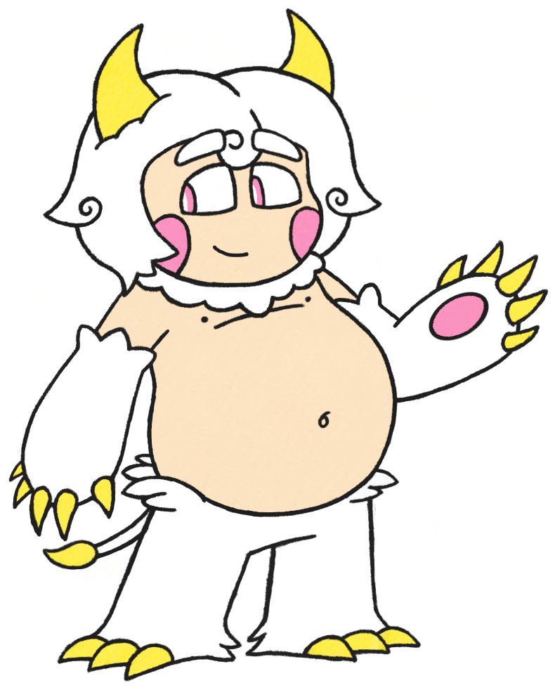JJSponge120's tweet photo. Almos is a big ol’ softie who loves to eat people’s dreams! His horns can magically conjure up visions of dreams, and he can transform fragments of them into delicious snacks! Just stay away from nightmares! 💭 #Almos #Chubby #Softie #Dream #Snack #OC #JJSponge120 https://t.co/75kFrlpNnl