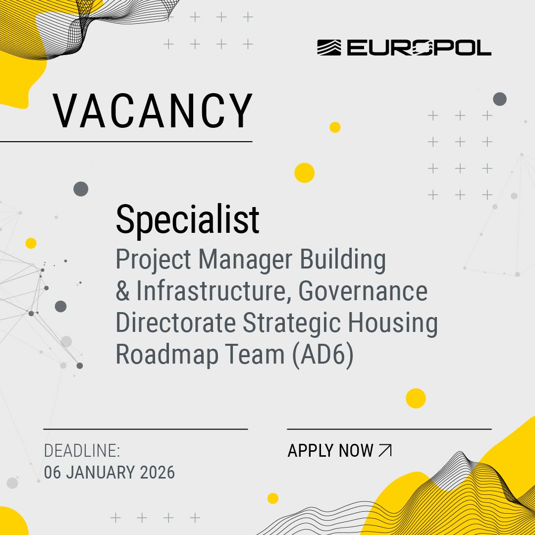 Europol's tweet image. 📢 We are #hiring!

Join Europol to lead and deliver building and infrastructure projects, managing planning, execution and stakeholder coordination to support organisational needs. 

Deadline: 06 January 2026

🔗 Apply now: europol.europa.eu/careers-procur…

#JobOpening #ProjectManagement