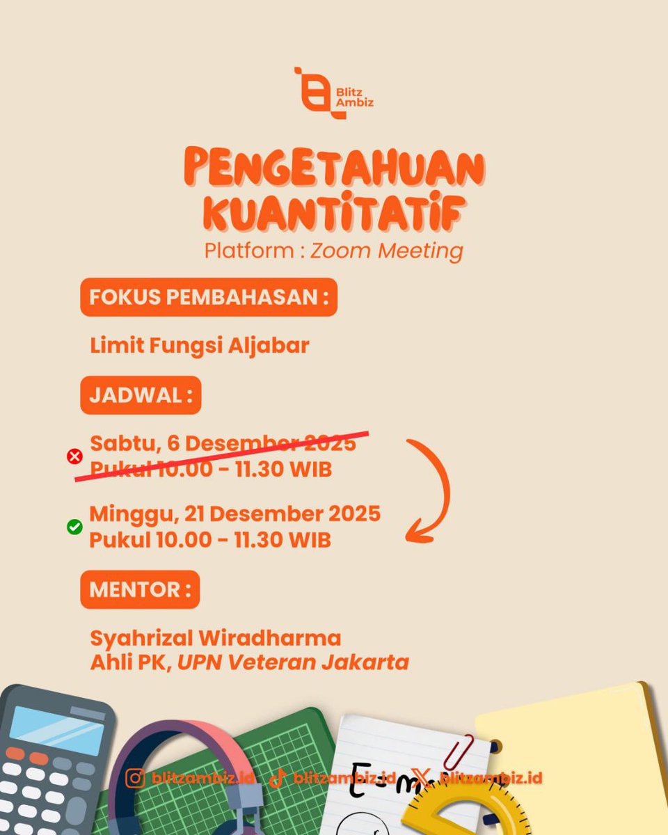 snbtfess's tweet image. ⚠ INFO GRATISAN UTBK ⚠

Stop scrolling! Blitzambiz buka kelas gratis PK &amp;amp; PU buat weekend ini. Materinya dijamin daging semua (Limit &amp;amp; Silogisme)! 🥩

KUOTA CUMA 95 ORANG! 😭

Daftar sekarang sebelum full:
🔗 PU (20 Des): bit.ly/KGBlitzPU
🔗 PK (21 Des):…