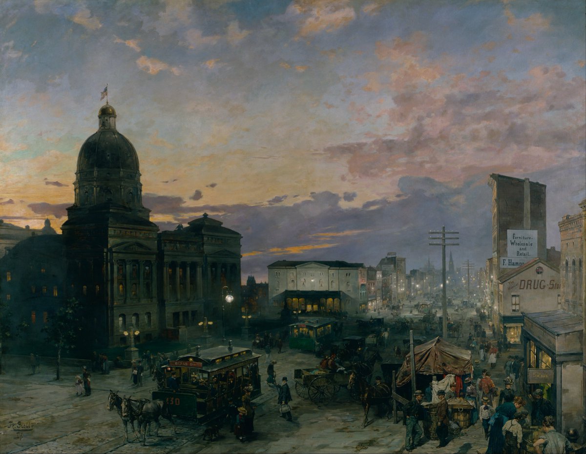DailyClassicArt's tweet image. Theodor Groll - "Washington Street, Indianapolis at Dusk"