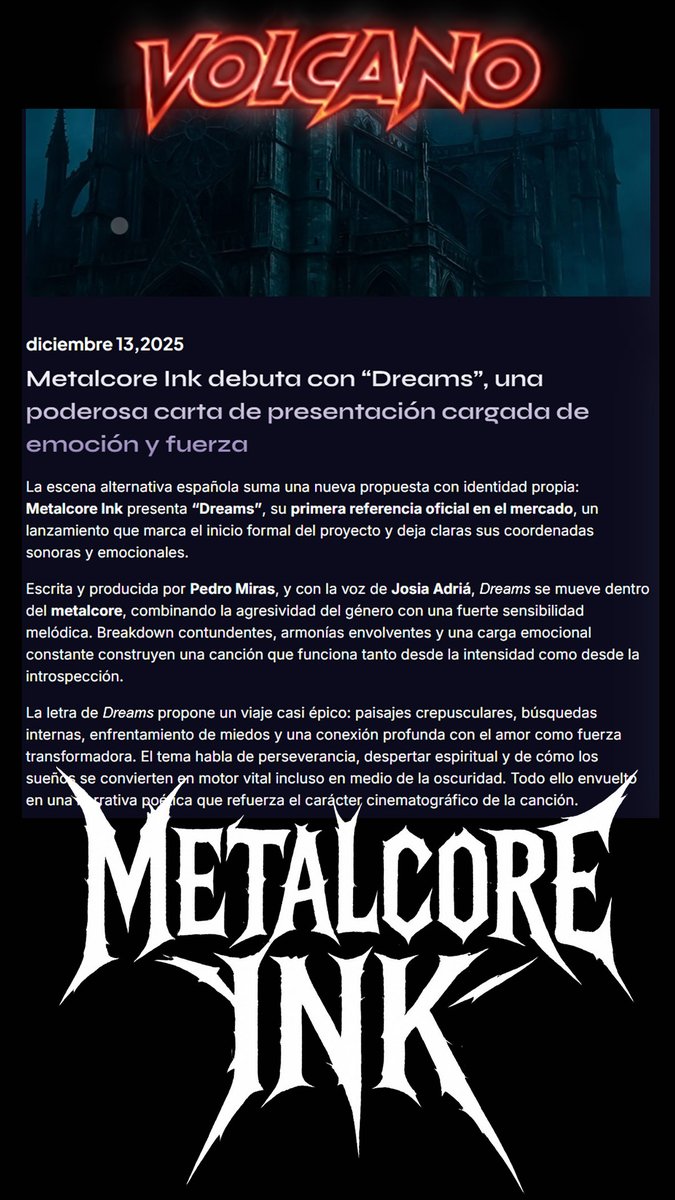 VOLCANO FM
Metalcore Ink would like to thank you for publishing an article about our first release on your website (volcanofm.com).

Thanks guys

volcanofm.com/metalcore-ink-…

@volcanoradioshow <a href="/metalcoreink/">Metalcore Ink</a> #dreams