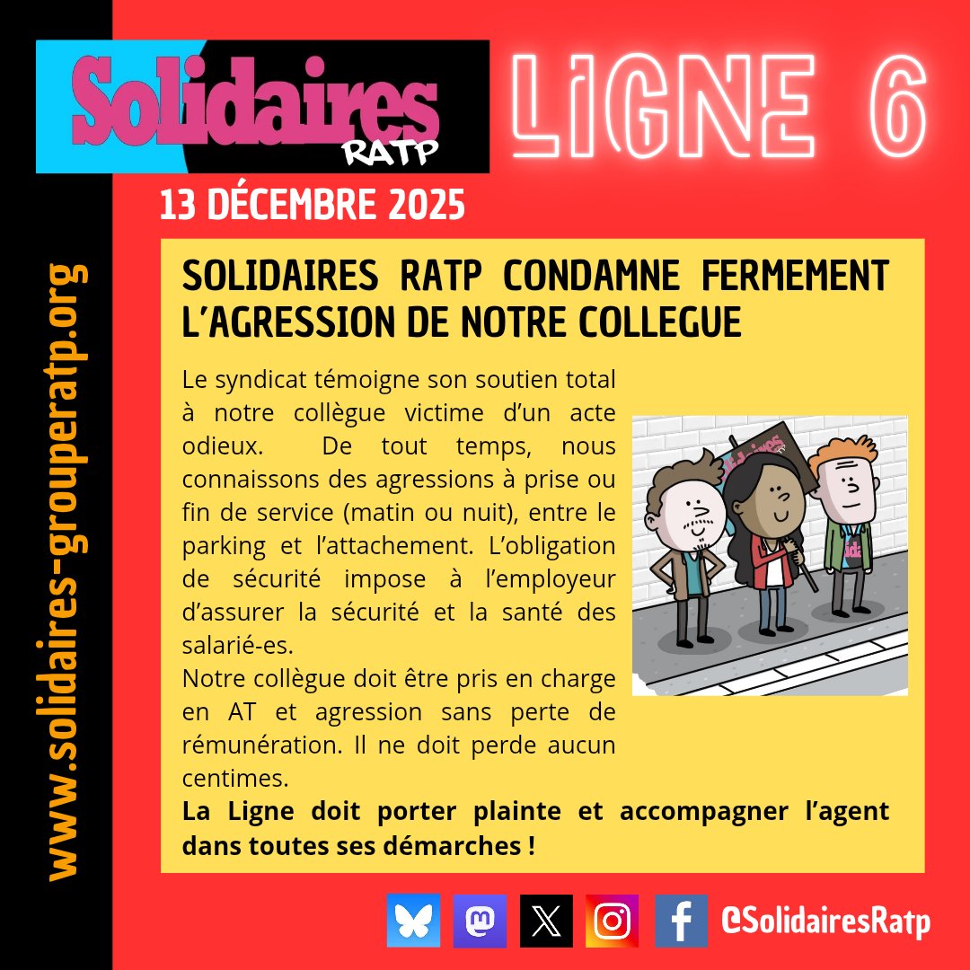 Soutien à notre collègue du #Metro #Ligne6 #RATP agressé violemment avec un poignard !