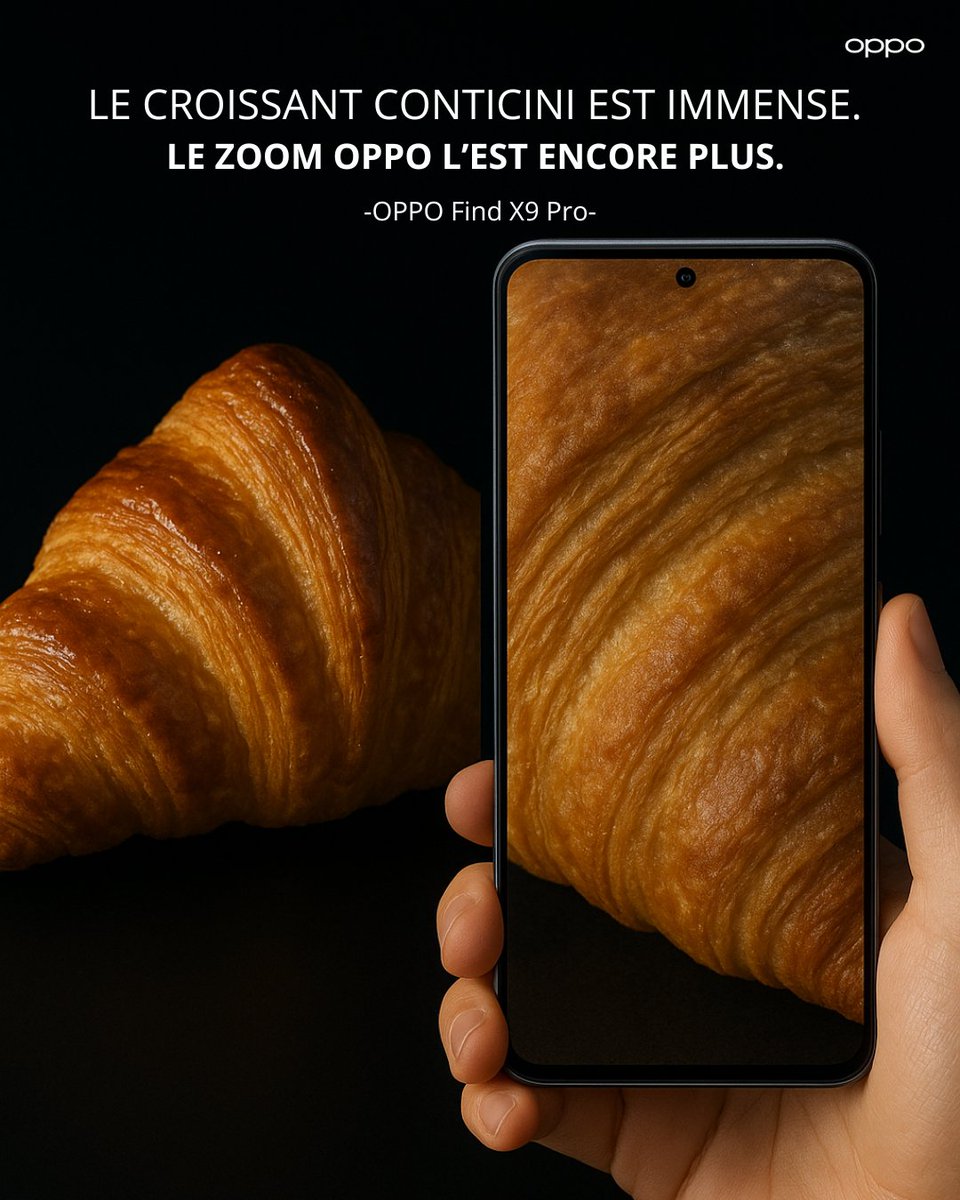 🥐📸 Quand deux géants se rencontrent…

Le croissant de Conticini vs. le Zoom d’OPPO.

Deux univers, un seul constat : l’excellence, ça se voit. 👀✨

#OPPOFindX9Series #Croissant #Conticini #Christmas #Noel