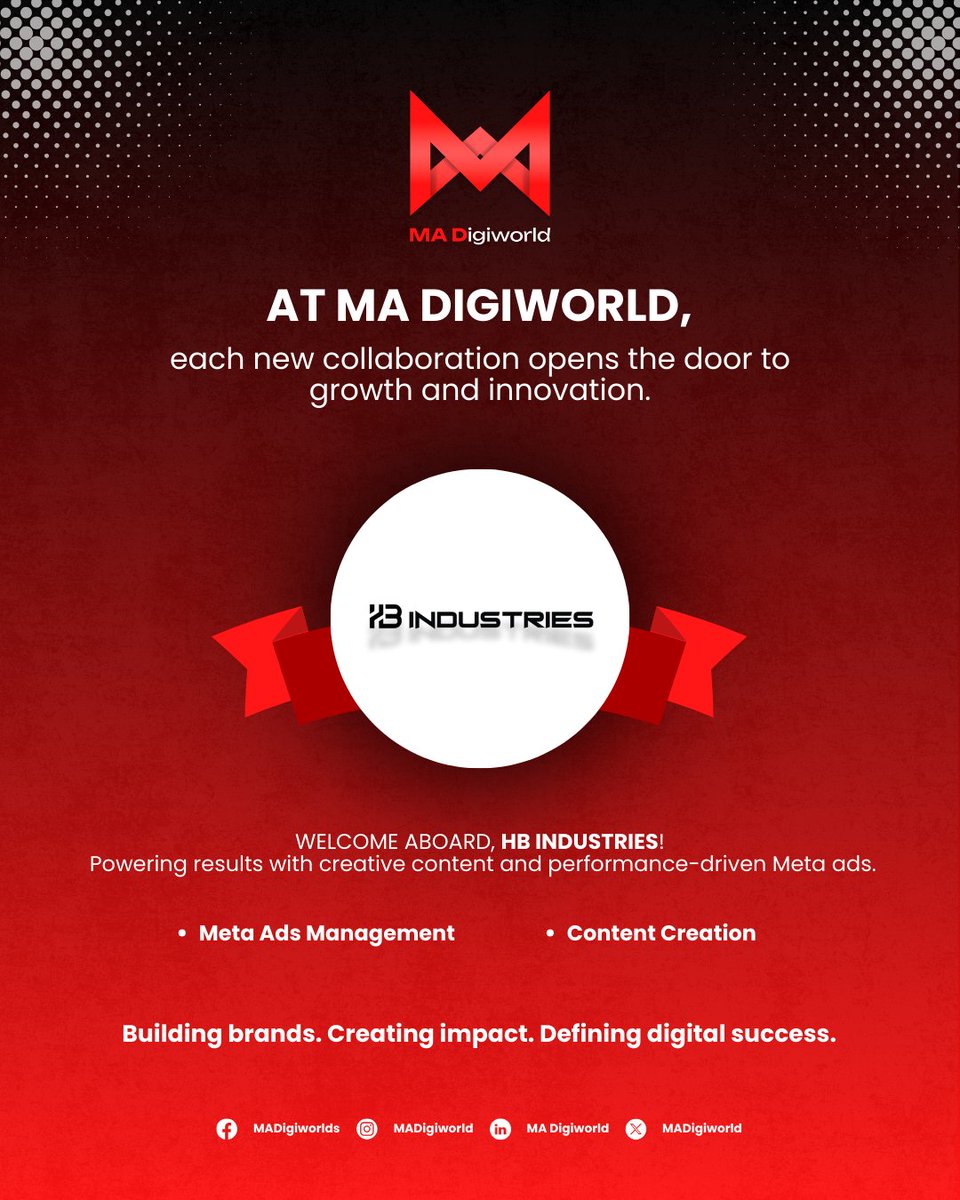 MADigiworld's tweet photo. Proud to partner with HB Industries!
Our focus: creative content, smart targeting, and Meta ads that convert.

#DigitalMarketing #ContentCreation #MADigiworld https://t.co/Ga6ZfLEUci