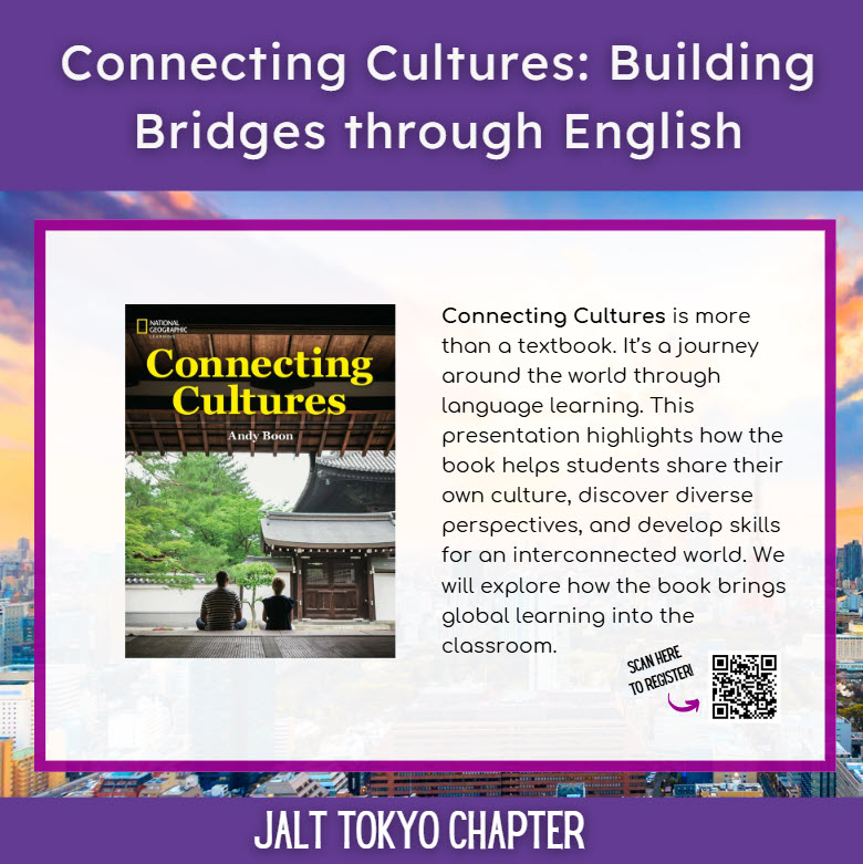 CUE SIG Members/Supporters, 

Join the JALT Tokyo Chapter for
Two Textbooks, One Goal: Empowering Today’s Learners
Andy Boon | 🗓 Jan 10, 2026 | 💻 Zoom
Global learning + critical thinking in ELT classrooms.
#CUESIG #JALT #ELT