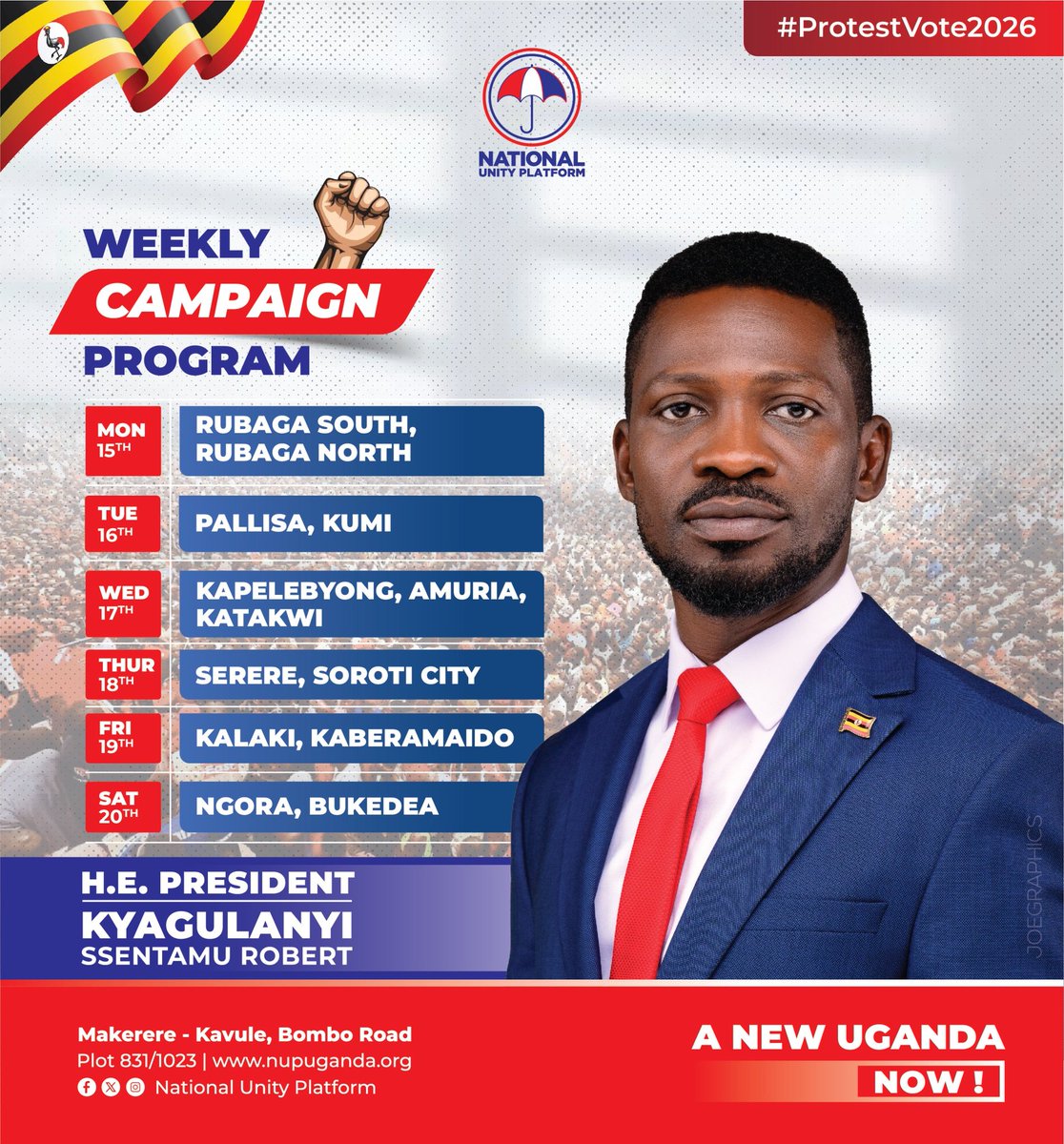This week, the revolutionary train begins in Rubaga Division and then heads out to Teeso Sub-region. 
#ANewUgandaNow 
#FreeUgandaNow