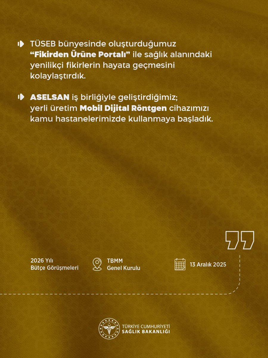 Sağlık Bakanı Prof. Dr. Kemal Memişoğlu, TBMM Genel Kurulunda, Bakanlığımızın 2026 yılı bütçesine ilişkin sunum yaptı.