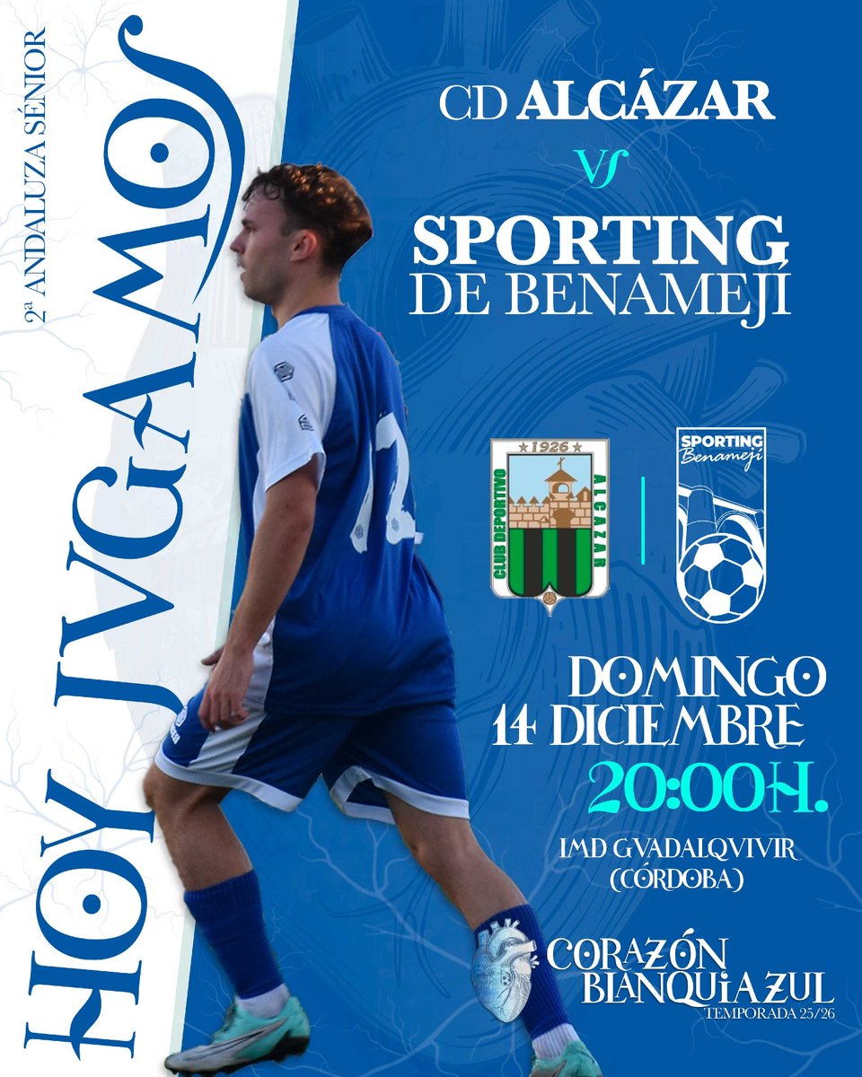 📢⚽ HOY JUGAMOS ⚽📢

Casi horario Champions para esta noche!!! 💪💙🤍.
A seguir la racha!! 🔥💪

🗓️ Domingo 14 diciembre
🕠 20:00h
🆚 CD Alcázar
🏟️ IMD Guadalquivir (Córdoba)

¡Vamos Sporting! 🙌💙🤍
#VamosSporting #CorazónBlanquiazul