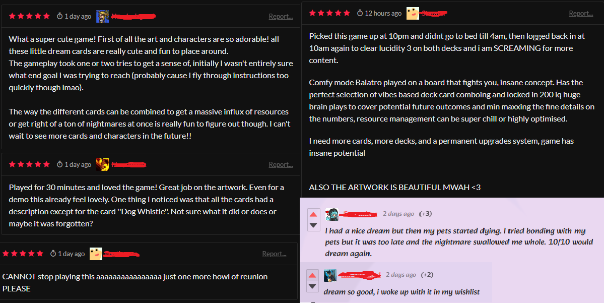 Kepsert's tweet image. Thanks everybody for the wonderful comments so far! Last night I dropped a patch for the free demo, available on itch here: kepsert.itch.io/bag-of-dreams
Check it out so Santa won't skip you for Christmas! (Strategic cozy "Dreambuilder") &amp;lt;3
#indiegames #indiedev #gamedev