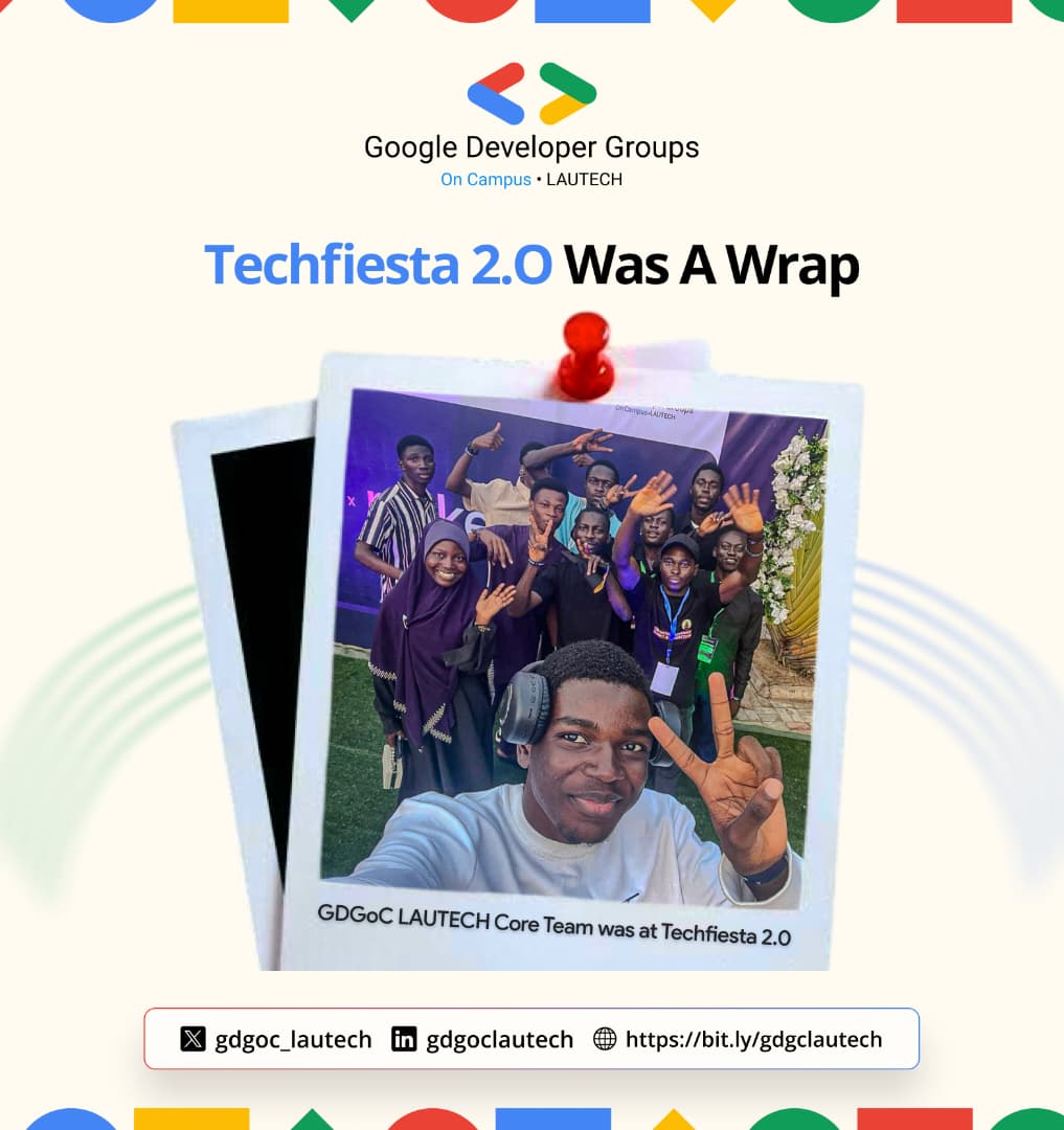𝗧𝗲𝗰𝗵𝗳𝗶𝗲𝘀𝘁𝗮 𝟮.𝟬 𝗵𝗮𝗽𝗽𝗲𝗻𝗲𝗱 𝗮𝗻𝗱 𝘄𝗵𝗲𝘄, 𝘄𝗵𝗮𝘁 𝗮𝗻 𝗲𝘅𝗽𝗲𝗿𝗶𝗲𝗻𝗰𝗲 𝗶𝘁 𝘄𝗮𝘀! 🤭
It was a fun-filled tech experience with good vibes, great people, and moments that made everything feel worth it.

#GDGoCLAUTECH #TechFiesta2.0 #CoreTeam #CampusTech