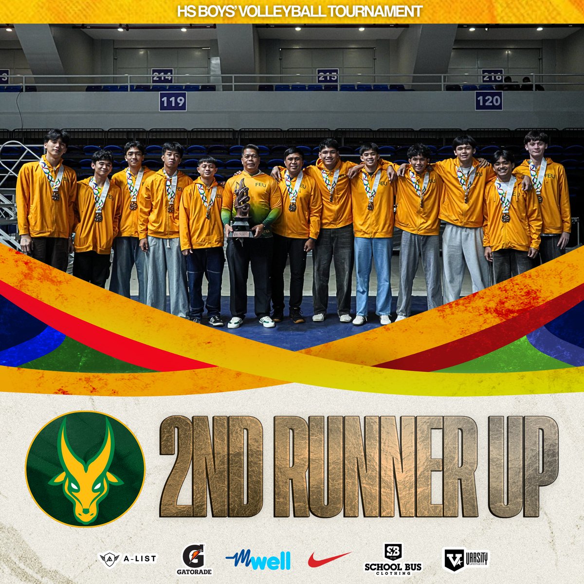 uaap_official's tweet image. Congratulations to the UE Junior Red Warriors for winning the championship in the #UAAPSeason88 HS Boys’ Volleyball Tournament!

Congratulations as well to NUNS for securing silver and to FEU-D for delivering a strong run to claim the bronze finish.

#StrengthInMotionHopeInAction
