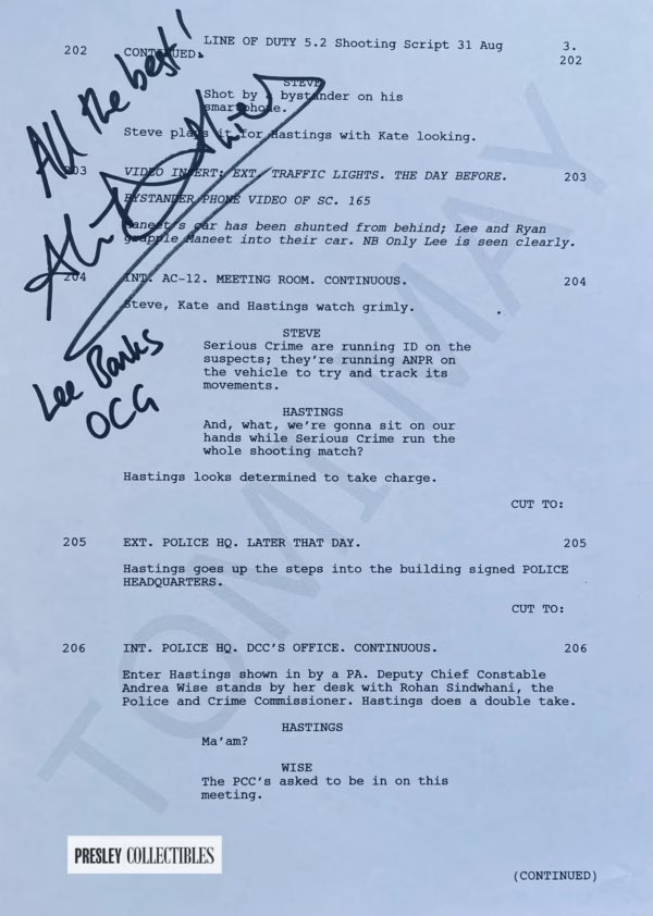 PresleyCollect's tweet image. Own a rare piece of Line of Duty history — an A4 shooting script page signed by Alastair Natkiel (Lee Banks, OCG). Authentic, bold, and perfect for collectors. presleycollectibles.com/alastair-natki…

#lineofduty #shootingscript #autographs #policedrama #tvmemorabilia