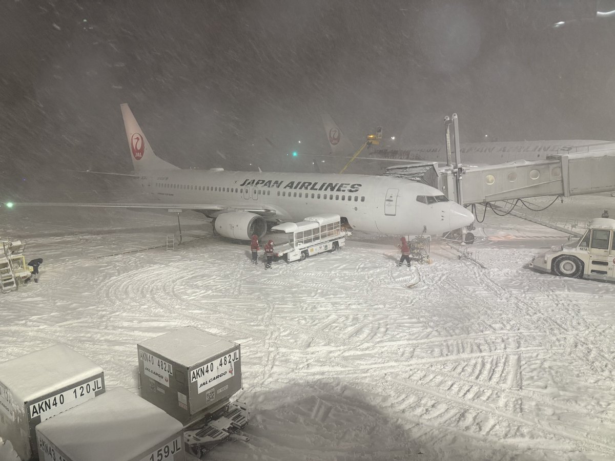 payaya_tabi's tweet photo. 新千歳空港の現状です。

これでもJALは羽田便の欠航を3便にとどめて順次出してくれてます。感謝しかない。 https://t.co/2yilJcVwvo