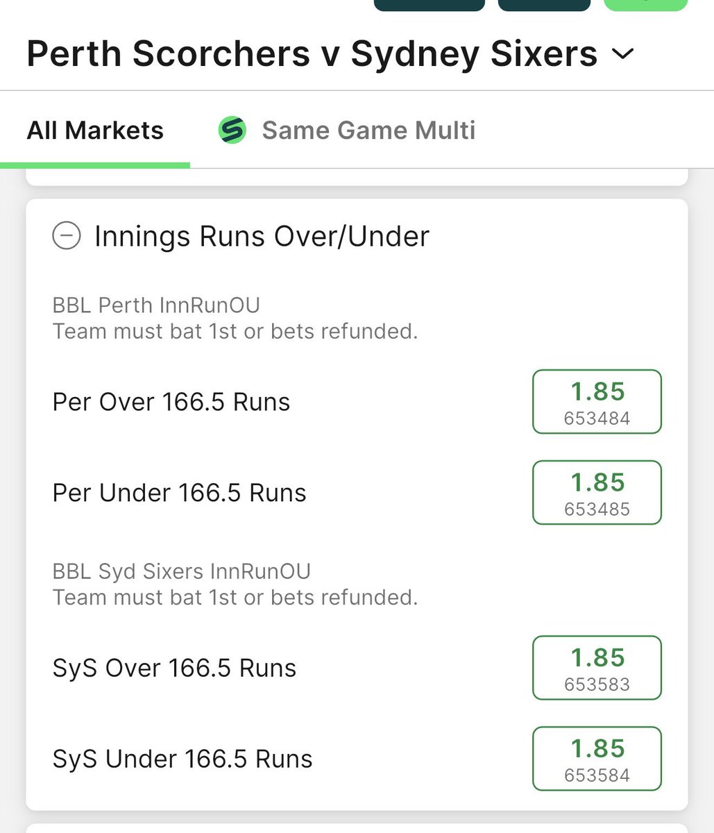 boostar83's tweet image. Well done to those who sniped this before markets got pulled. They weren’t there for long. 11 overs a side 🤣