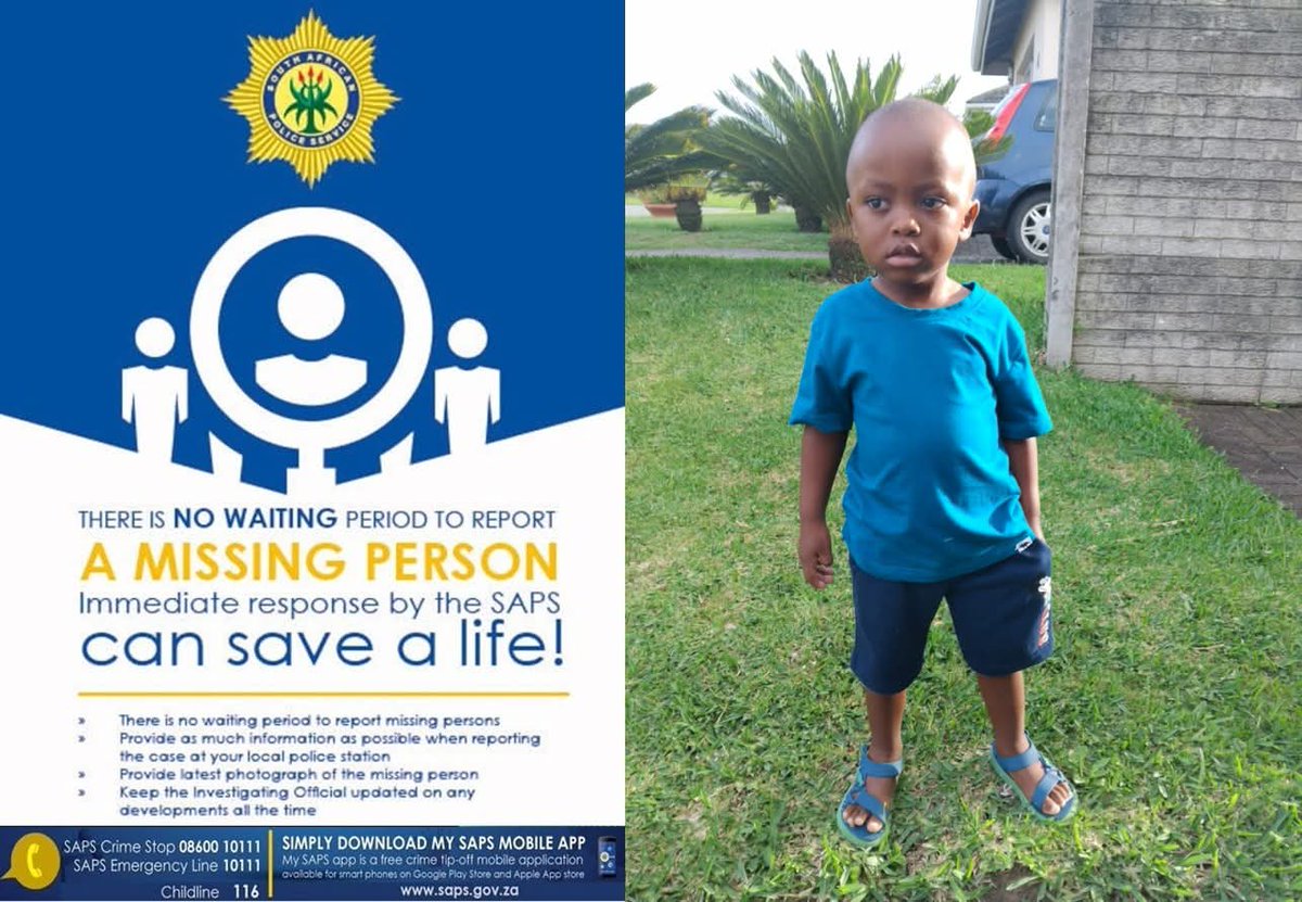 #sapsEC A team of detectives from eMaxesibeni FCS Unit are searching for a #missing 3-year-old boy, Ndalo Ngxola of Phungulelweni Locality in Ntabankulu, who was last seen on Thursday, 11/12, whilst playing with friends not far from his homestead. 

At the time his disappearance,