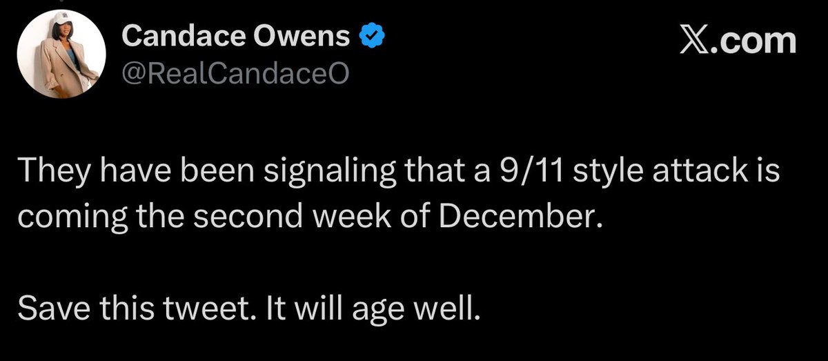 ShaykhSulaiman's tweet image. CANDACE OWENS SAID THERE WOULD BE A 9/11 STYLE FALSE FLAG IN SECOND WEEK OF DECEMBER