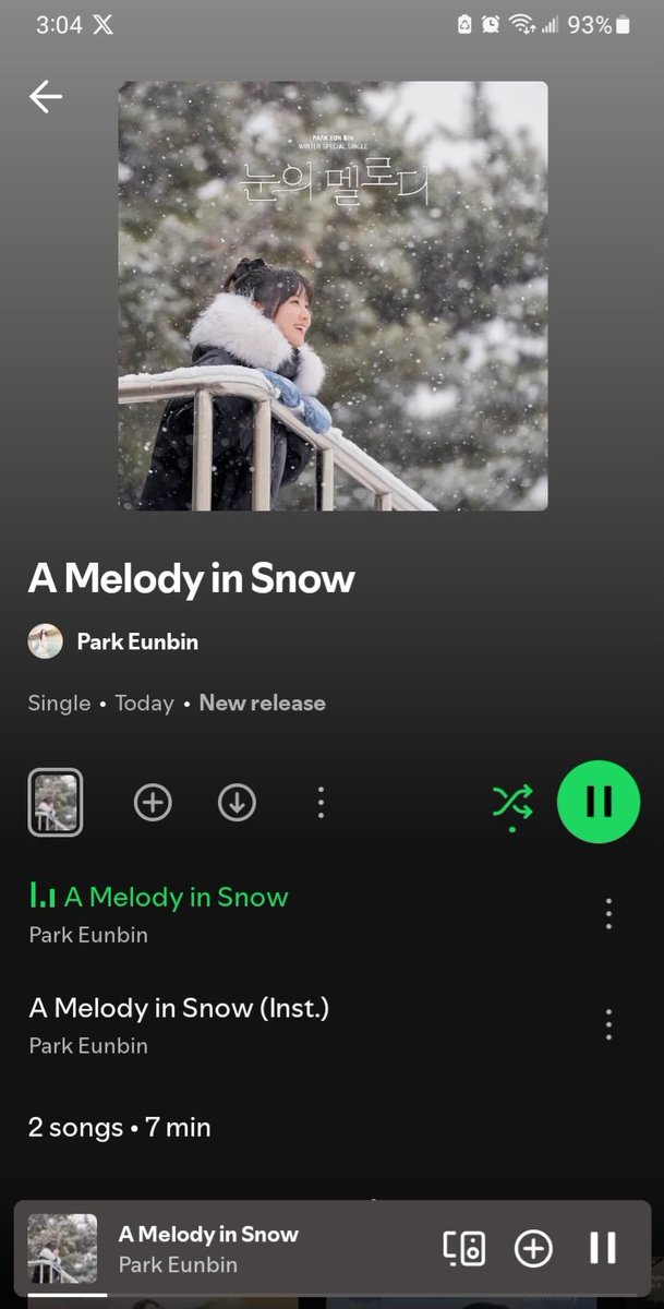 Sta4Linc's tweet photo. Eunbing's latest song, A Melody in Snow, is amazing. The tempo feels great and upbeat, and itโs such a joy to listen to. I canโt wait for the lyrics to be translated! Thank you for this beautiful gift, @parkeunbinstaff โ๏ธโ๏ธ
#๋ฐ์๋น #ParkEunBin #Bining #AMelodyInSnow #Spotify https://t.co/0tKuSPxnYe