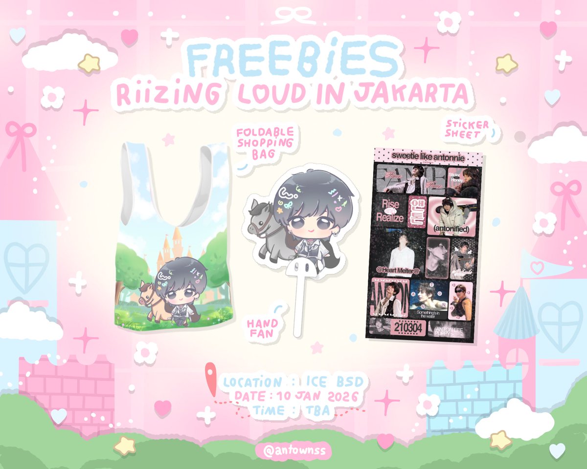 antownss's tweet photo. reshare and likes are very appreciated! Ꮺ

♡༘ riizing loud in jakarta ♡༘
freebies by @antownss 

🗓️: January 10th, 2026
📍: ICE BSD (tba)

𖦹 limited qty
𖦹 dm for trade 
𖦹 and let's be moots! 

see you there, briize 𖦹°‧⭑.ᐟ

#RIIZINGLOUD_IN_JAKARTA #riizeinjakarta https://t.co/RcKR0xHq4k