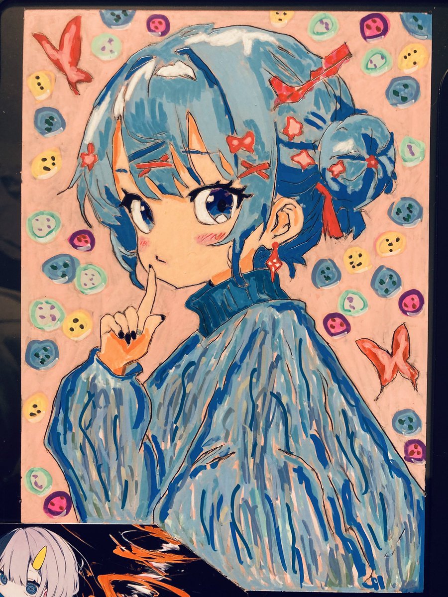 写真では変わりないけど、トップコート吹いて完成⭐️ 早い段階で擦れ