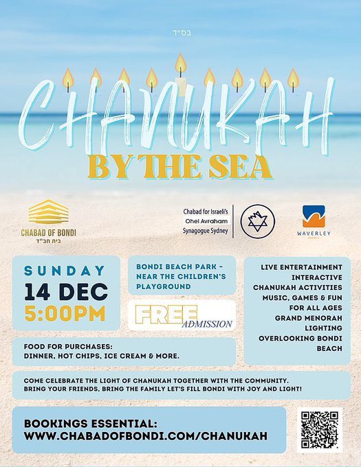 Micbloch's tweet photo. Les Juifs du monde entier fêtent Hannukah aujourd’hui. Les premiers éléments montrent clairement que c’est cet événement qui était visé sur une plage à Sydney. Il y a eu plusieurs morts. Le bilan final n’est pas encore connu. https://t.co/N8C6fXEKgD