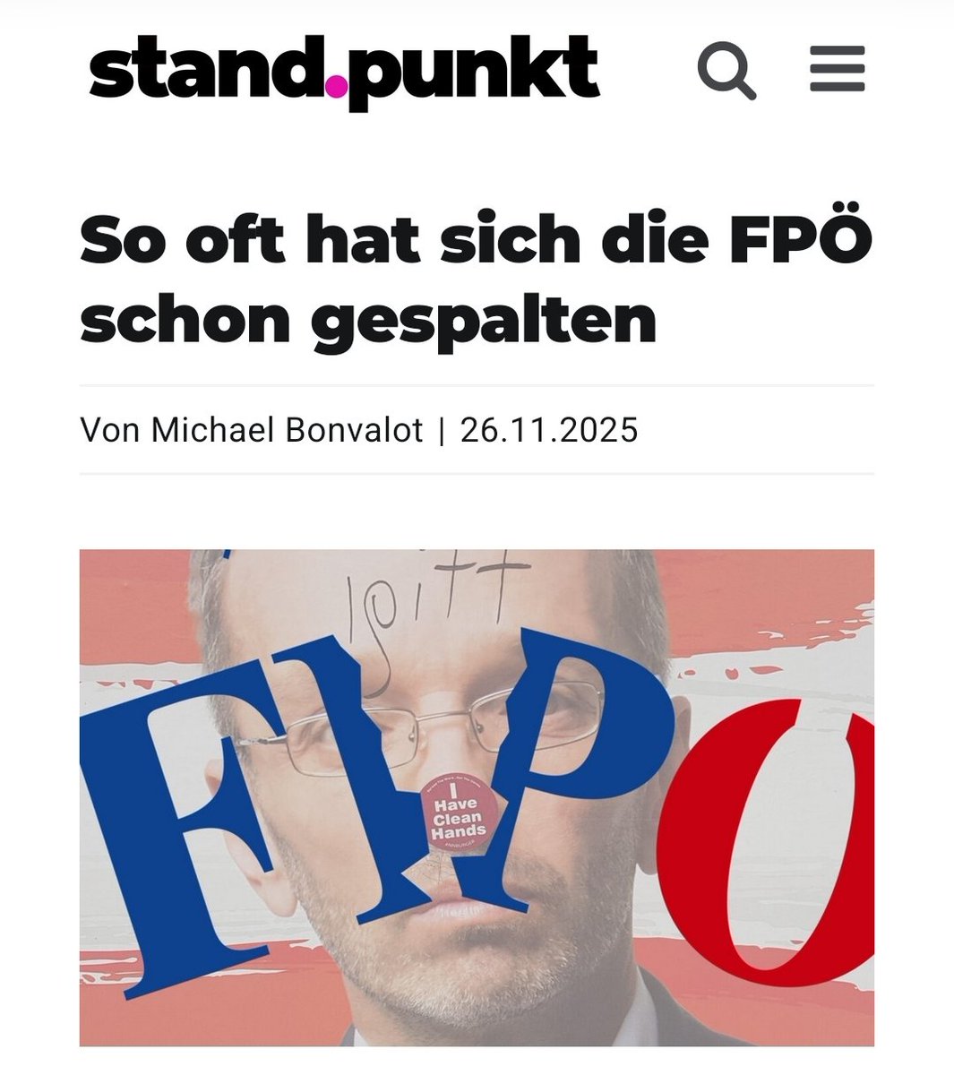 🔴 Für die Öffentlichkeit spielen die Blauen Führerpartei. Doch intern kracht es regelmäßig. Tatsächlich ist die Geschichte der FPÖ eine Geschichte von Intrigen, Chaos und von Spaltungen. Nur weiß das kaum jemand. Höchste Zeit, das zu ändern!

➡️➡️➡️ standpunkt.press/so-oft-hat-sic…