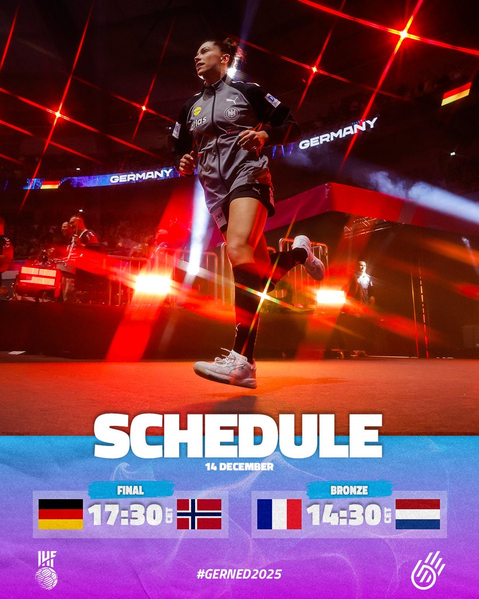 La der <a href="/beinsports_FR/">beIN SPORTS</a> pour <a href="/FRAHandball/">Equipes de France de Handball</a> , la médaille de bronze à aller chercher vs 🇳🇱 à #GERNED2025. Des 13.45 <a href="/MaryPatrux/">Mary Patrux</a> avec Siraba Cleo et Camille, match à 14.30 <a href="/ameliegoudjo/">Amélie Goudjo ✨</a> . Et bien sûr la grande finale, 🇩🇪 - 🇳🇴 à 17.30