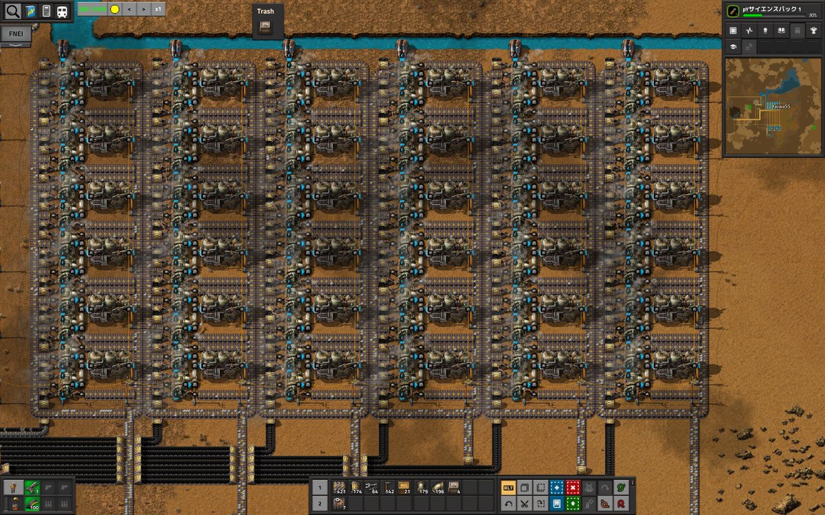 これは今やってるpy mod 入りfactorio 石炭とか燃やすと灰ができるせいで大変なことになってる。 そして灰を処理すると「酸化鉄 ...