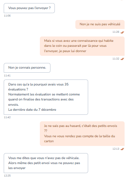 Hanawa_Crochet's tweet image. Vous aussi vous avez des pépites Leboncoin ?

Contexte : je vends un gros truc. Sur l'annonce, j'ai pas mis la livraison de dispo + écrit qu'il faut le venir chercher. Une meuf est intéressée. Je lui demande si elle est du coin. Réponse : non
S'acharner comme ça c'est du délire😭