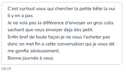 Hanawa_Crochet's tweet image. Vous aussi vous avez des pépites Leboncoin ?

Contexte : je vends un gros truc. Sur l'annonce, j'ai pas mis la livraison de dispo + écrit qu'il faut le venir chercher. Une meuf est intéressée. Je lui demande si elle est du coin. Réponse : non
S'acharner comme ça c'est du délire😭