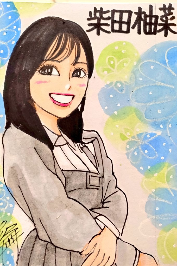 美少女似顔絵 ドン！ 今日描いた乃木坂ちゃんで〜す(*^^*) 💙ゆんちゃん💚 #似顔絵