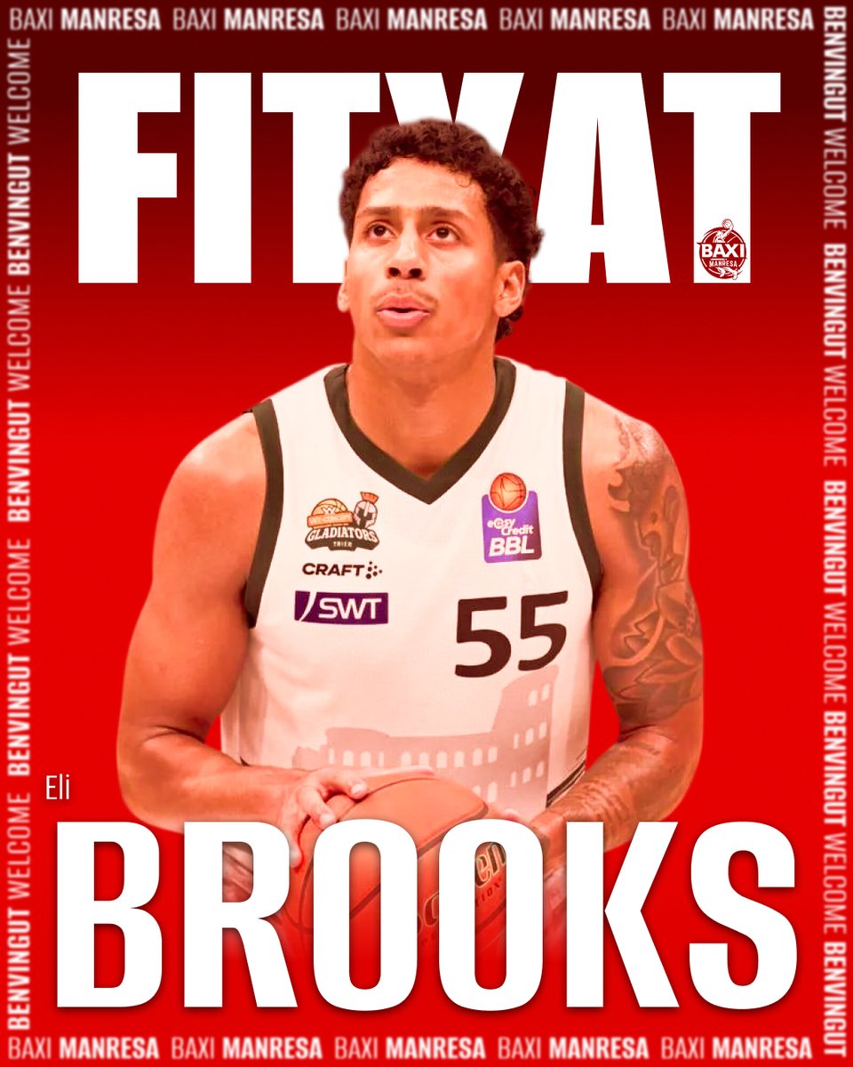BasquetManresa's tweet image. 🔏 𝗘𝗹𝗶 𝗕𝗿𝗼𝗼𝗸𝘀, 𝗡𝗢𝗨 𝗙𝗜𝗧𝗫𝗔𝗧𝗚𝗘!
🪵 Més fusta per al joc exterior! Arriba Eli Brooks del líder de la lliga alemanya. 🙌 Welcome to #Manresa, Eli!

👨‍🍳 'Combo'📏 1,85m
🇺🇸 USA🪪 27 anys 🛬 Gladiators Trier
 
📊 17,2 PTS 2,6 REB i 6,2 ASS
🔗basquetmanresa.com/noticies/equip…