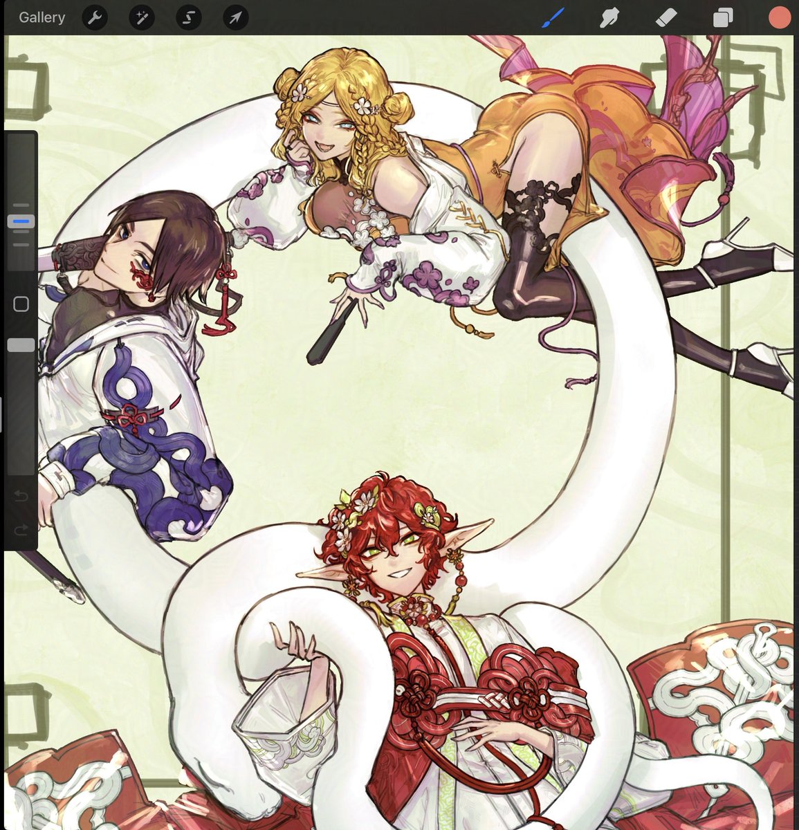 Happy anniversary to this wip that was supposed to be my 2025 new year card but ended up fallen victim to my procrastination lol (it's stick of truth oriental stylenny)

#southparkfanart #StickOfTruth