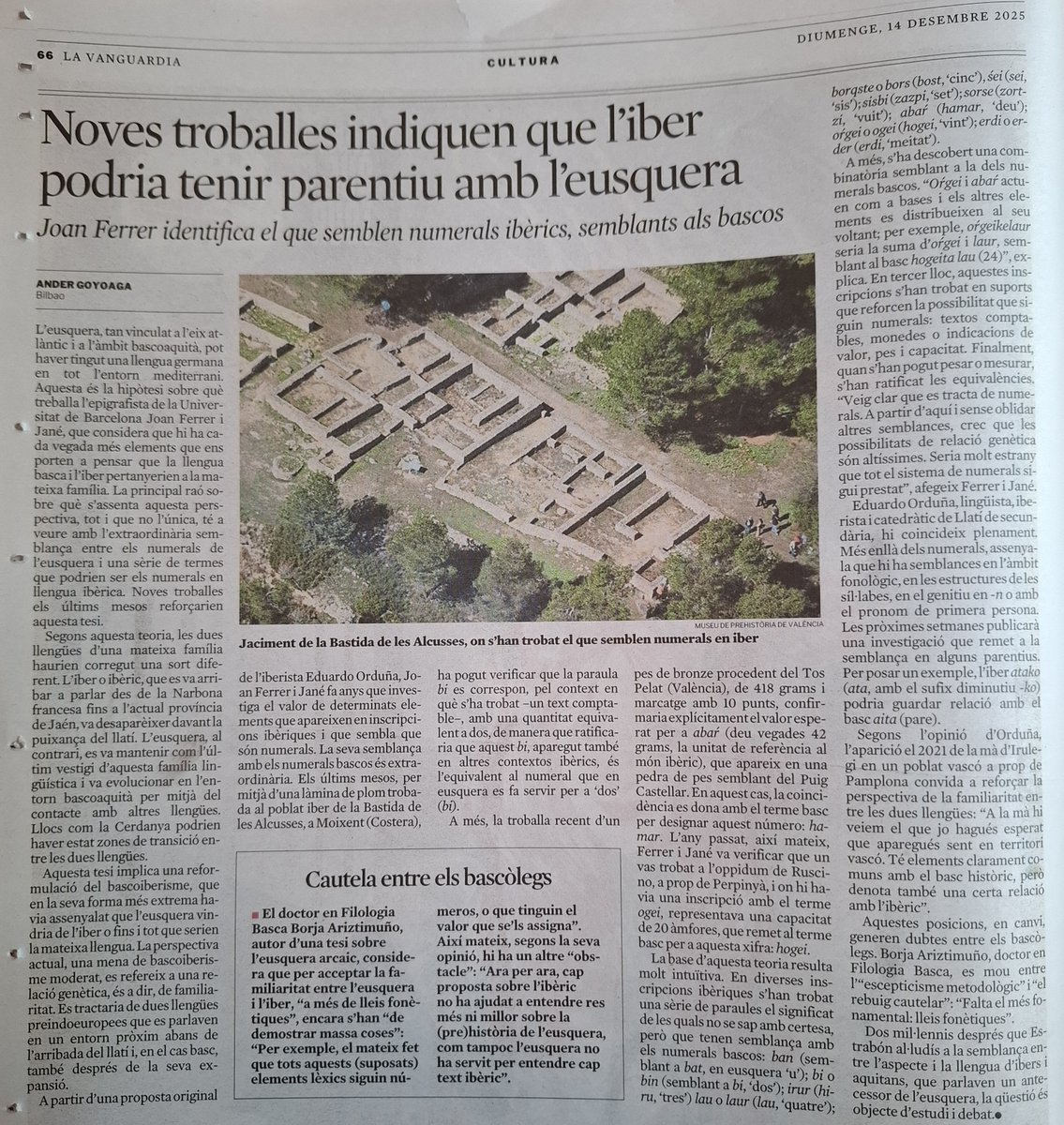 joanferrerijane's tweet photo. Avui la @LaVanguardia es fa ressò de la proposta de relació genètica entre la llengua ibèrica i l'euskera, que defenso amb @eduordunaaznar (pace @protoeuskaldun &amp; Co). La nova prova ve del plom de la Bastida, on bi (2) es valida per estar sota de 3 punts. https://t.co/wgUnmYdarH. https://t.co/q6IXW7UNT8