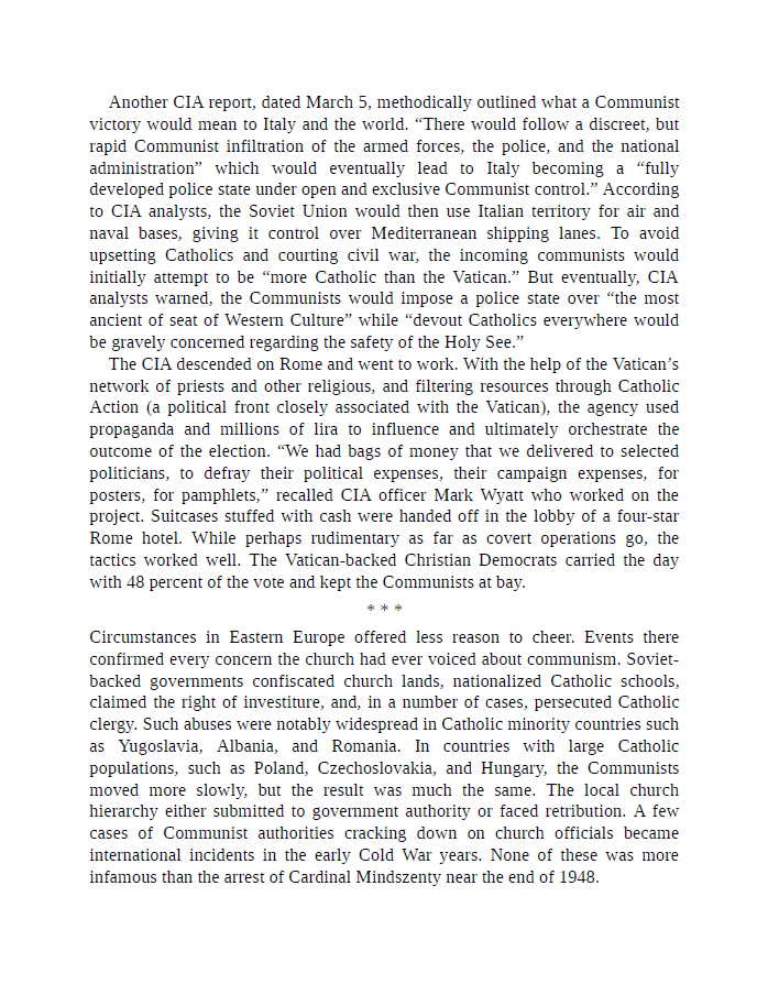 tsaw_faw's tweet photo. The CIA's [aka Catholics In Action] first major covert operation in 1948 aligned with the Vatican's anti-communist efforts, continuing OSS's/papal intelligence operation. Directive NSC 4-A ordered "covert activities to prevent a Communist victory in the Italian election. https://t.co/xDy4JMdVan