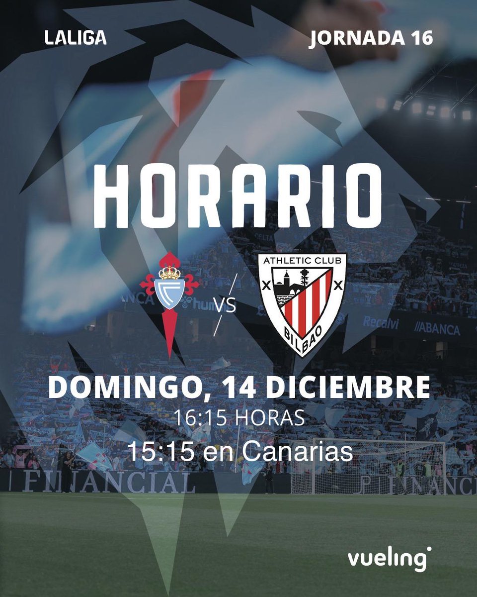 Hoy el <a href="/AthleticClub/">Athletic Club</a> visita al <a href="/RCCelta/">Celta</a>, bonito partido a mala hora, vamos a por ellos y sigamos la racha. 
Recuerda que si estás en #Canarias es a las 15.15H
