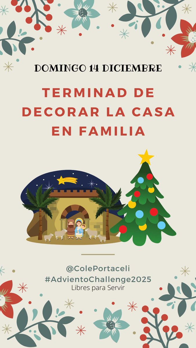 #Portaceli25 Seguimos con el Adviento 2025 ¿Te apuntas?

Cada día una actividad que nos ayude a vivir el Adviento más conscientes y comprometidos.

🕯️#AdvientoChallenge2025 #LibresParaServir