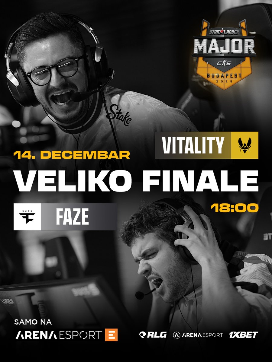 tvarenaesport's tweet image. #Vitality vs. #FaZe 🔥 18:00 | 14.12.

🏆 Veliko #Bo5 finale
🕋 #StarLadderBudapestMajor🇭🇺

🖥 Samo na #ArenaEsport kanalima!

#TVArenaEsport x #RLG | #BudapestMajor #CS2 #CounterStrike2 #CS #CounterStrike #relogmedia #balkan #valve