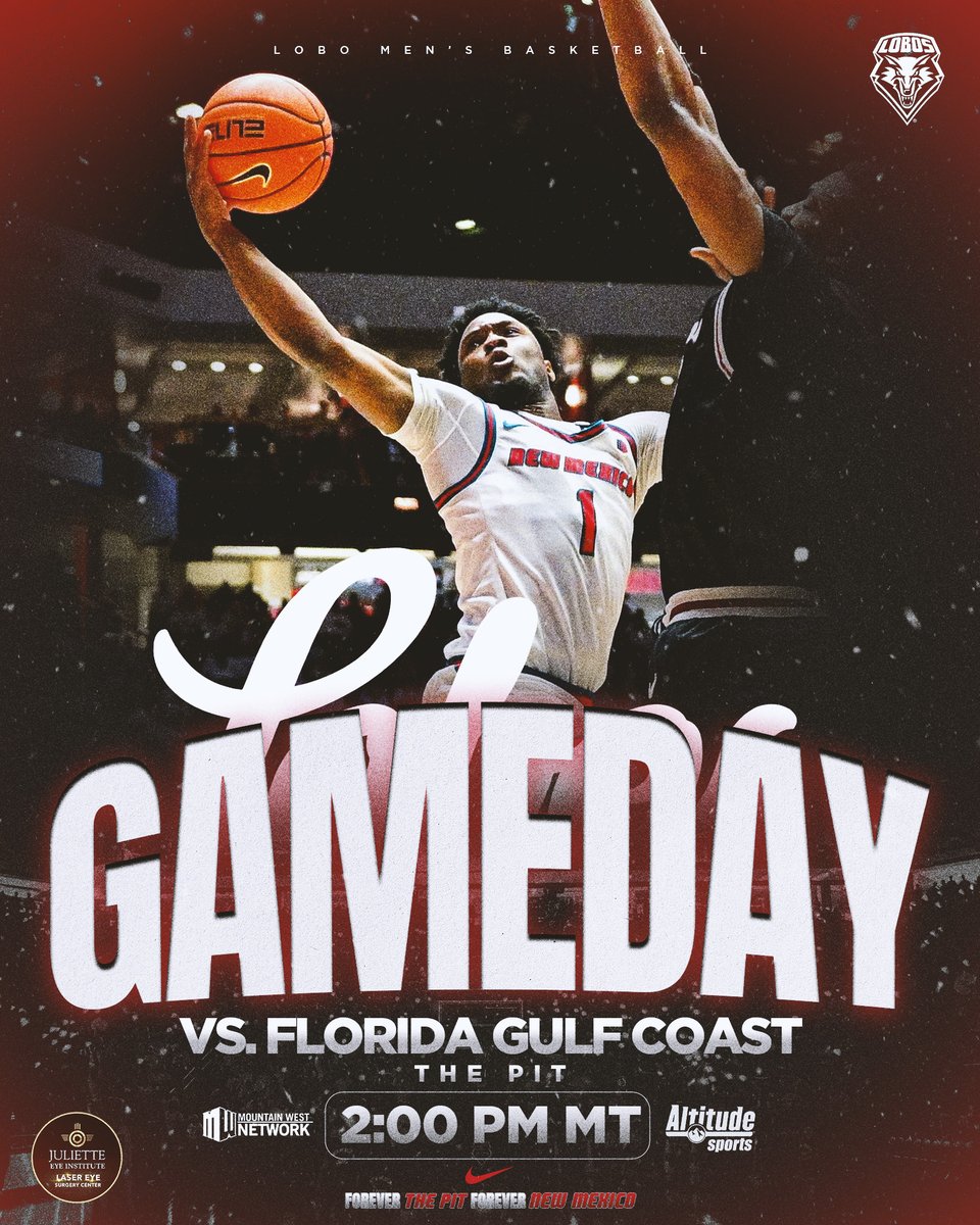 GAMEDAY! Join us at The Pit this afternoon for the non-conference finale! #GoLobos

🆚 Florida Gulf Coast
🕑 2:00 pm
📍 The Pit
🎟️ tinyurl.com/3asbbd5d
📺<a href="/AltitudeTV/">AltitudeTV</a>
🖥️ GoLobos.com/watch
📻 <a href="/KKOBradio/">News Radio KKOB</a> 
📈 GoLobos.com/mbbstats
ℹ️ GoLobos.com/mbb-gameday