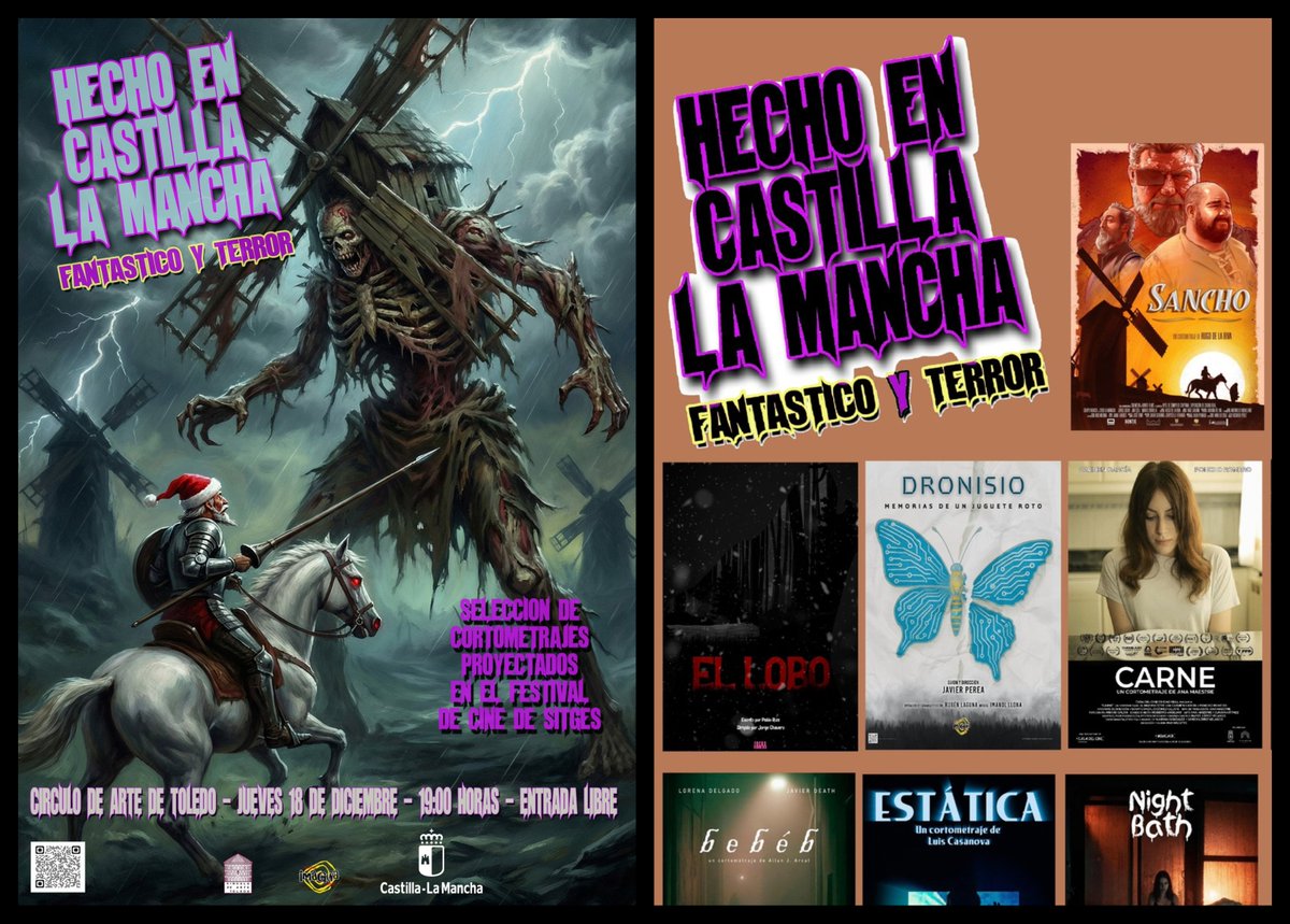 𝗣𝗿𝗼𝘆𝗲𝗰𝗰𝗶𝗼́𝗻 𝗱𝗲 𝗖𝗮𝗿𝗻𝗲 𝗲𝗻 𝗧𝗼𝗹𝗲𝗱𝗼
El colectivo Imagina Toledo celebrará la proyección Hecho en CLM con obras proyectadas en Sitges, entre las que se incluye #CarneFilm (Ana Maestre).
📅 Jueves 18 · 19:00
🗺 Círculo de Arte de Toledo