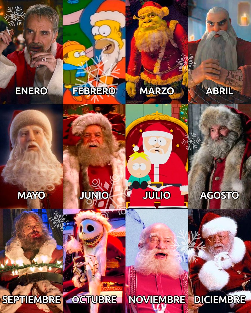 El mes de tu cumpleaños = el Papá Noel que te trae los regalos

¿Eres capaz de nombrar de qué series y películas son los 12 Papá Noeles?