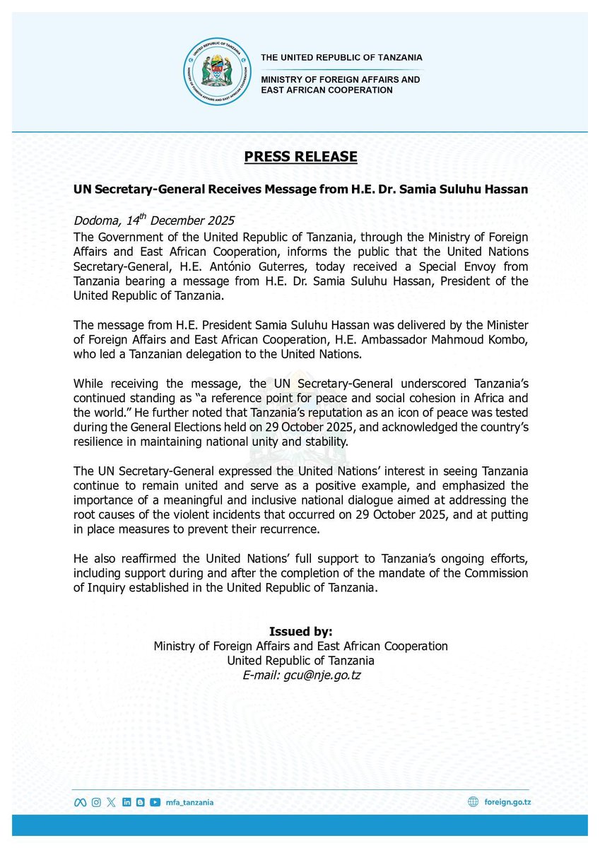 mfa_tanzania's tweet photo. PRESS RELEASE https://t.co/8a2CGajWF6