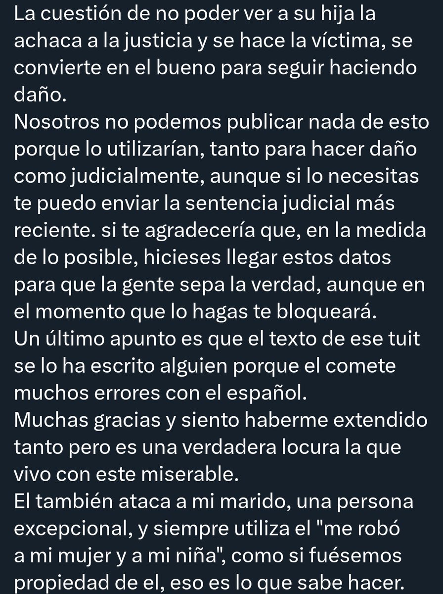 AYYYY!!! pobrecito... Que mala ella que por su culpa le han puesto 283635 medidas cautelares y ha acabado en la cárcel!! Ayyy.

Siempre hay 2 versiones de una misma historia: