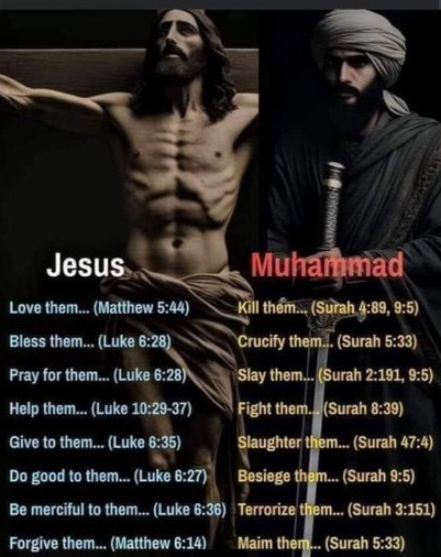 JesusSavesUs777's tweet photo. Huge difference between Christianity and Islam. #SundayThoughts https://t.co/ERjmztMgBq