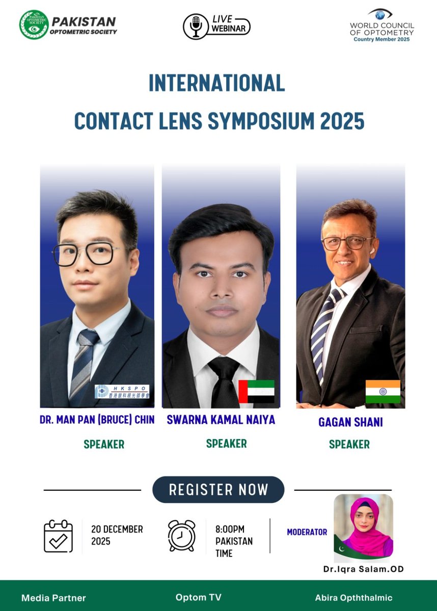 OptometristsPK's tweet photo. Global Experts. One Platform.

The Pakistan Optometric Society (POS) proudly presents the International Contact Lens Symposium 2025, bringing together distinguished national and international experts from across the world on a single platform.

This symposium showcases a diverse https://t.co/423aGGafAq